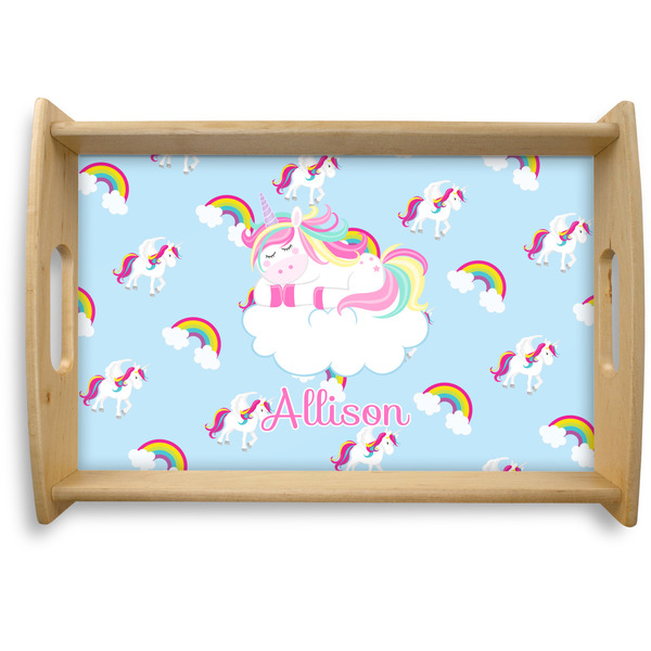 Custom Rainbows and Unicorns Natural Wooden Tray - Small w/ Name or Text