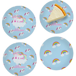 Rainbows and Unicorns Set of 4 Glass Appetizer / Dessert Plate 8" (Personalized)