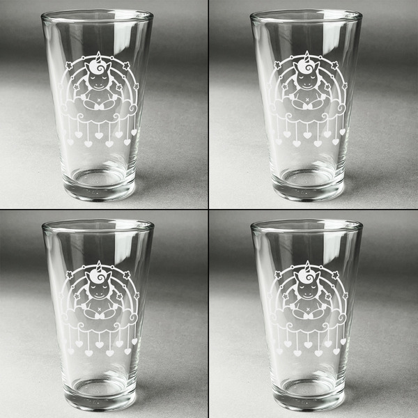 Rainbows and Unicorns Set of Four Engraved Beer Glasses - Individual View
