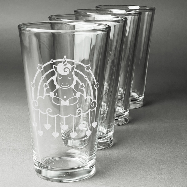 Rainbows and Unicorns Set of Four Engraved Pint Glasses - Set View