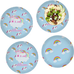 Rainbows and Unicorns Set of 4 Glass Lunch / Dinner Plate 10" (Personalized)