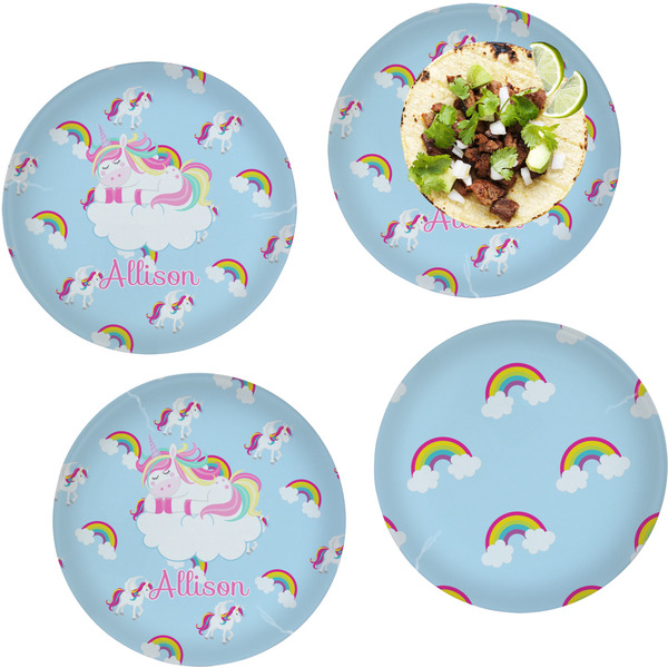 Custom Rainbows and Unicorns Set of 4 Glass Lunch / Dinner Plate 10" (Personalized)