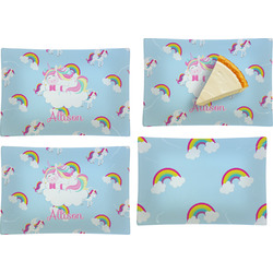 Rainbows and Unicorns Set of 4 Glass Rectangular Appetizer / Dessert Plate w/ Name or Text