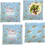 Rainbows and Unicorns Set of 4 Glass Square Lunch / Dinner Plate 9.5" w/ Name or Text