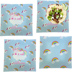 Rainbows and Unicorns Set of 4 Glass Square Lunch / Dinner Plate 9.5" w/ Name or Text