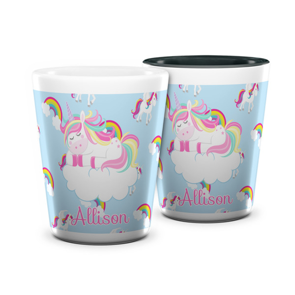 Custom Rainbows and Unicorns Ceramic Shot Glass - 1.5 oz (Personalized)