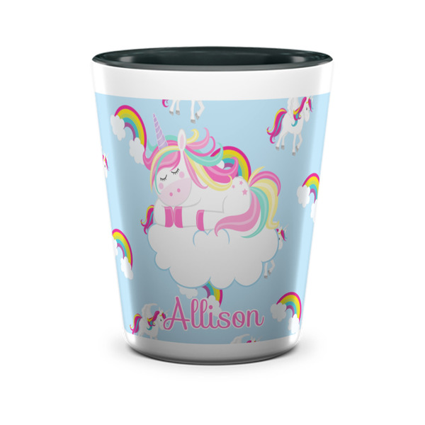 Custom Rainbows and Unicorns Ceramic Shot Glass - 1.5 oz - Two Tone - Set of 4 (Personalized)