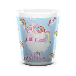 Rainbows and Unicorns Ceramic Shot Glass - 1.5 oz - White - Single (Personalized)