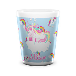 Rainbows and Unicorns Ceramic Shot Glass - 1.5 oz - White - Set of 4 (Personalized)