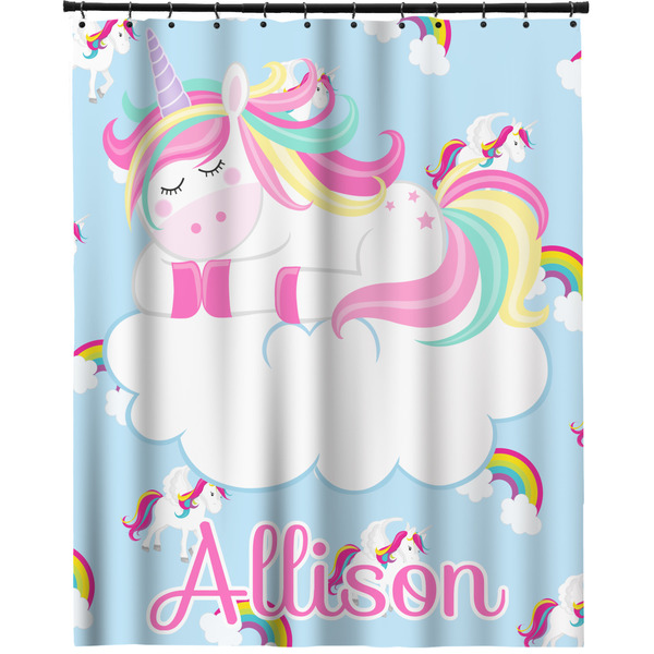 Custom Rainbows and Unicorns Extra Long Shower Curtain - 70"x83" w/ Name or Text