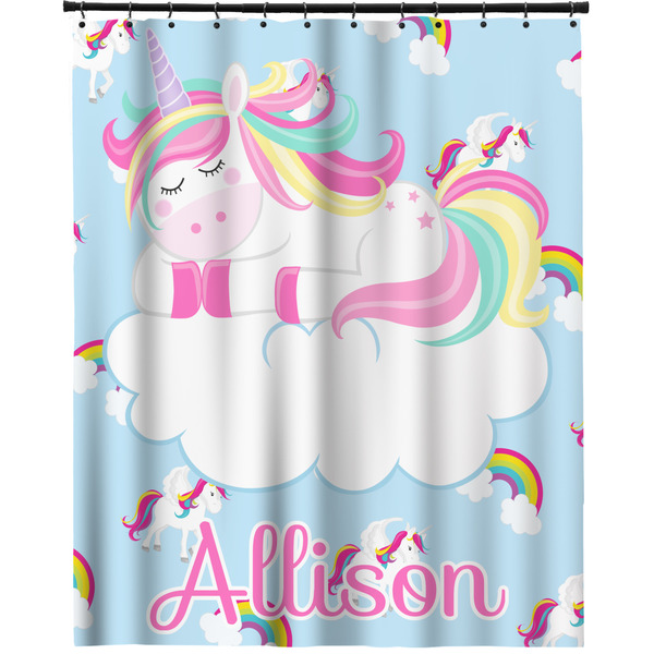 Custom Rainbows and Unicorns Extra Long Shower Curtain - 70"x83" w/ Name or Text
