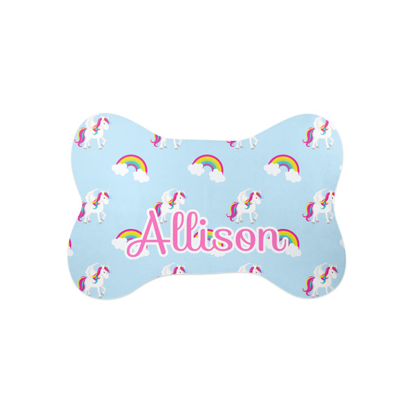 Custom Rainbows and Unicorns Bone Shaped Dog Food Mat (Small) (Personalized)