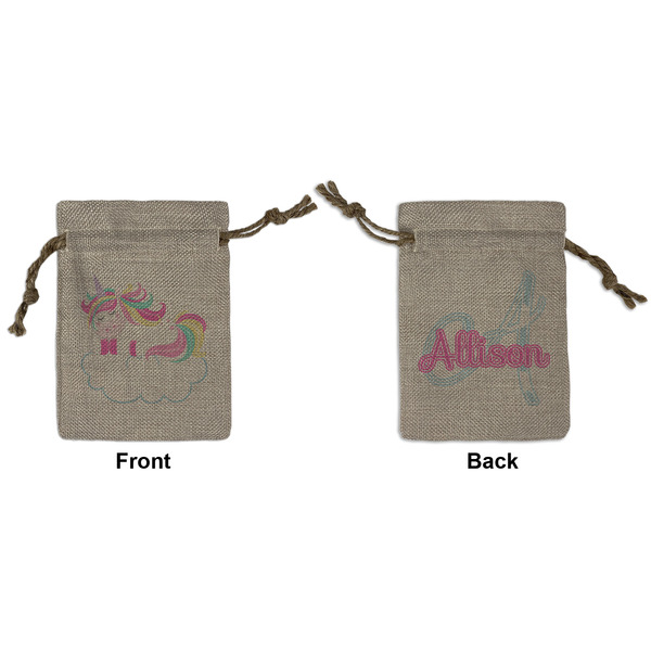 Custom Rainbows and Unicorns Small Burlap Gift Bag - Front & Back (Personalized)