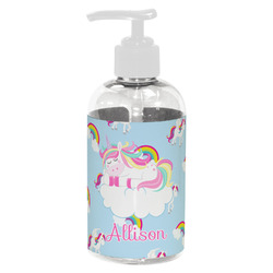 Rainbows and Unicorns Plastic Soap / Lotion Dispenser (8 oz - Small - White) (Personalized)