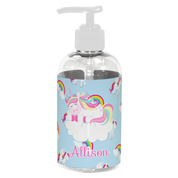 Custom Rainbows and Unicorns Plastic Soap / Lotion Dispenser (8 oz - Small - White) (Personalized)