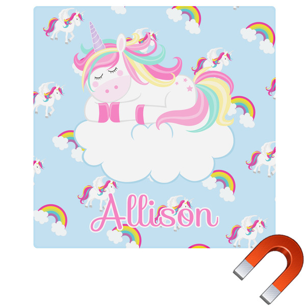 Custom Rainbows and Unicorns Square Car Magnet - 6" w/ Name or Text