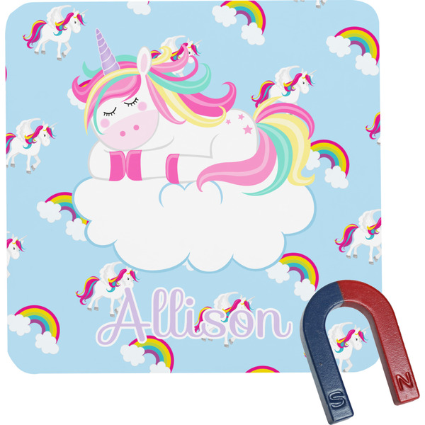 Custom Rainbows and Unicorns Square Fridge Magnet w/ Name or Text