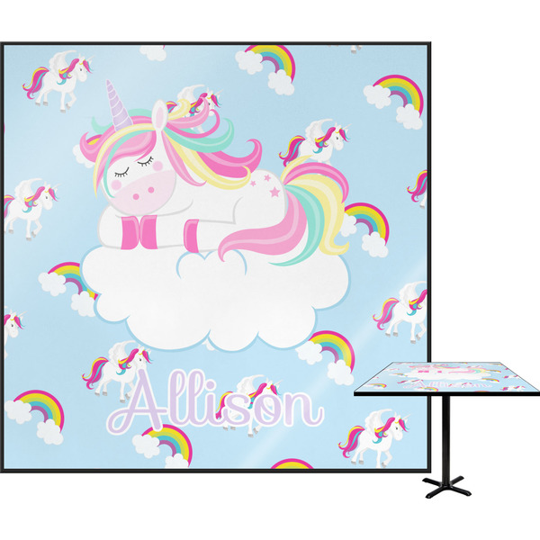 Custom Rainbows and Unicorns Square Table Top - 30" w/ Name or Text