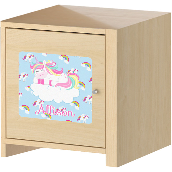 Rainbows and Unicorns Square Wall Decal on Wooden Cabinet