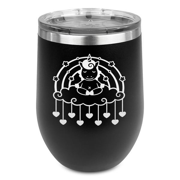 Custom Rainbows and Unicorns Stemless Stainless Steel Wine Tumbler - Black - Double Sided (Personalized)