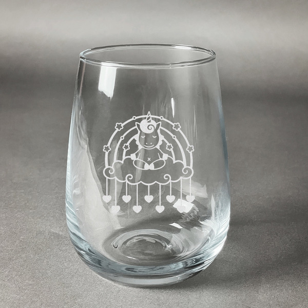Custom Rainbows and Unicorns Stemless Wine Glass - Engraved