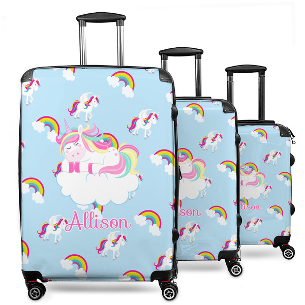 Custom Rainbows and Unicorns 3 Piece Luggage Set - 20" Carry On, 24" Medium Checked, 28" Large Checked (Personalized)