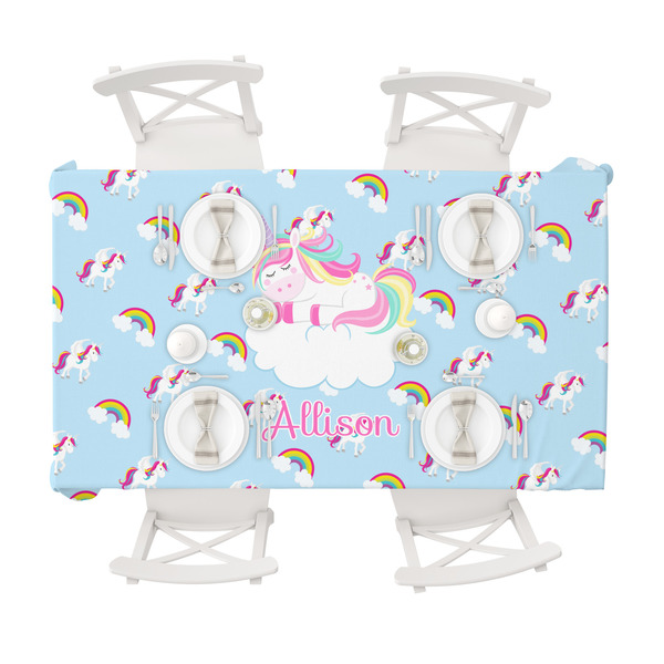 Rainbows and Unicorns Tablecloths (58"x102") - TOP VIEW (with plates)