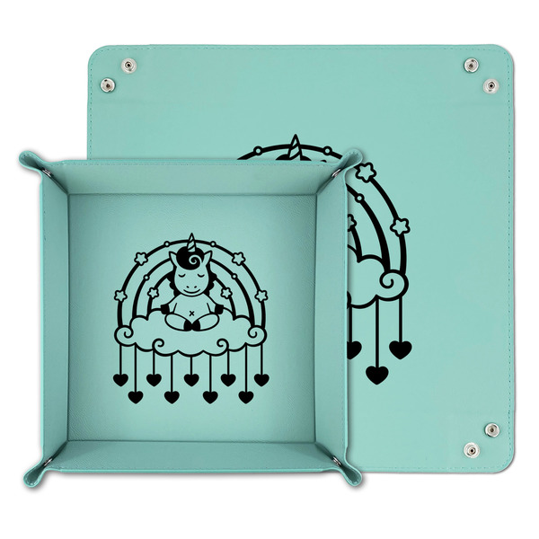 Rainbows and Unicorns Teal Faux Leather Valet Trays - PARENT MAIN