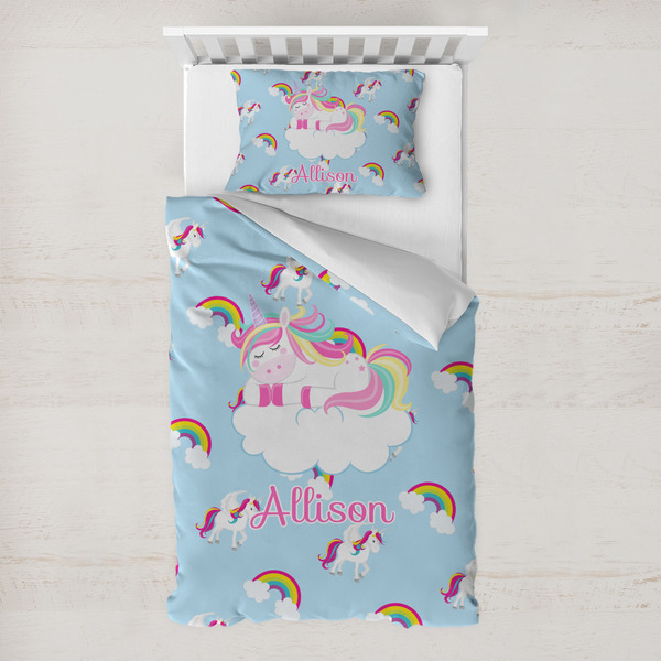 Custom Rainbows and Unicorns Toddler Bedding Set - With Pillowcase (Personalized)