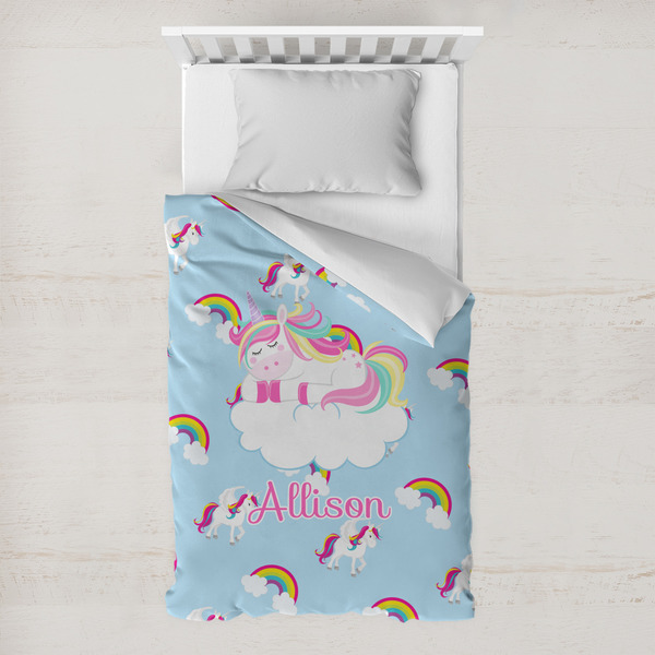 Custom Rainbows and Unicorns Toddler Duvet Cover w/ Name or Text