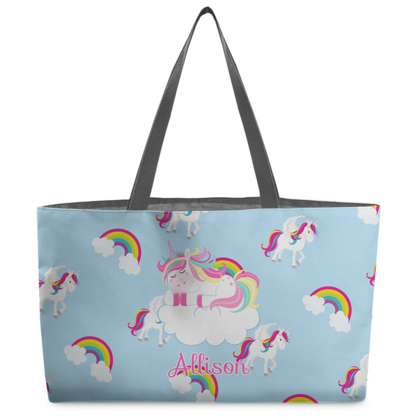 Custom Rainbows and Unicorns Beach Totes Bag - w/ Black Handles (Personalized)