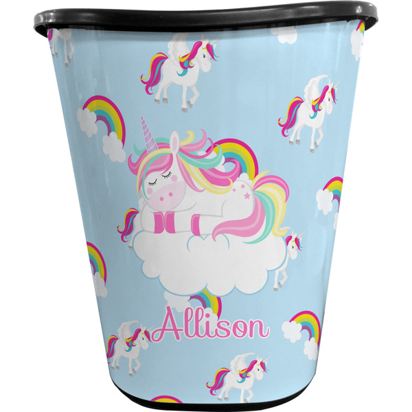 Custom Rainbows and Unicorns Waste Basket - Single Sided (Black) w/ Name or Text