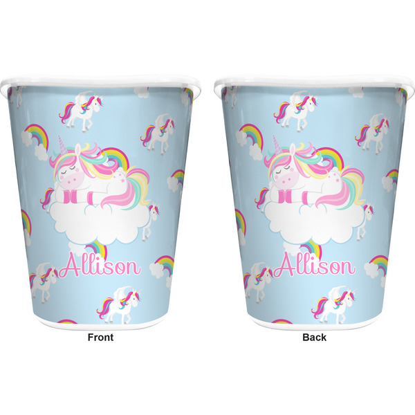 Rainbows and Unicorns Trash Can White - Front and Back - Apvl