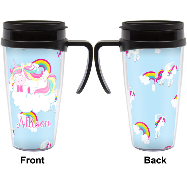 Rainbows and Unicorns Travel Mug with Black Handle - Approval