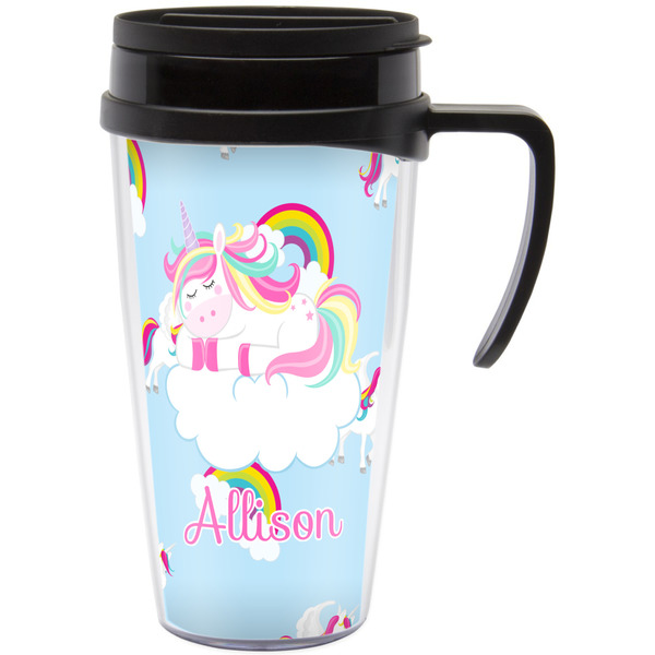 Custom Rainbows and Unicorns Acrylic Travel Mug with Handle (Personalized)