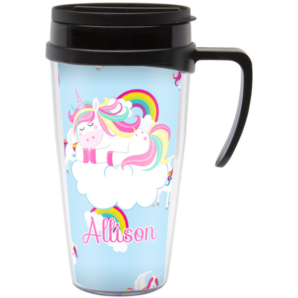 Custom Rainbows and Unicorns Acrylic Travel Mug with Handle (Personalized)