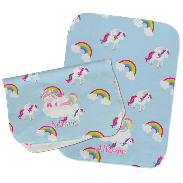 Custom Rainbows and Unicorns Burp Cloths - Fleece - Set of 2 w/ Name or Text