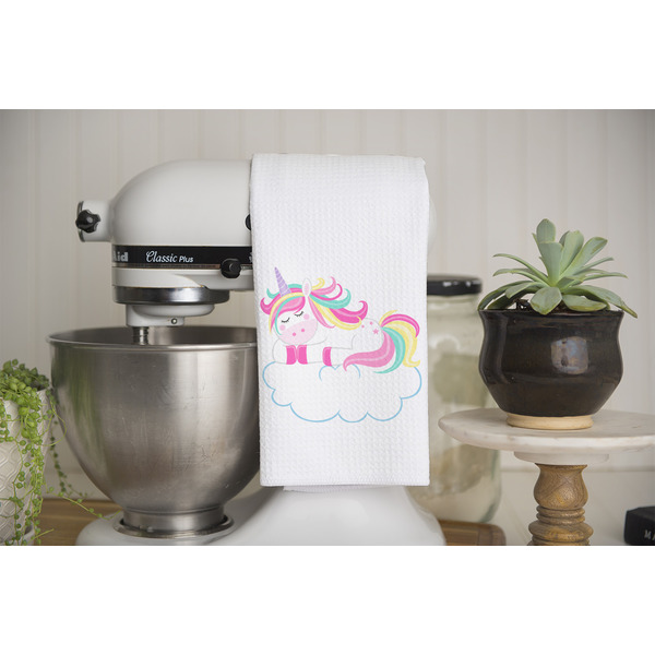 Rainbows and Unicorns Waffle Weave Towel - Lifestyle - Partial Print