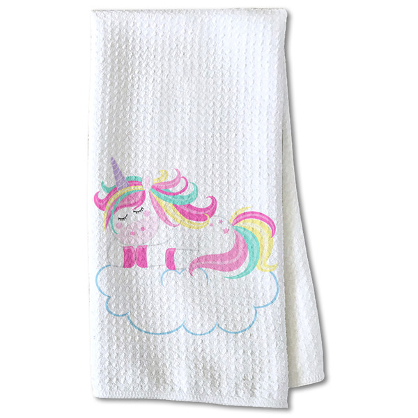 Custom Rainbows and Unicorns Kitchen Towel - Waffle Weave - Partial Print (Personalized)
