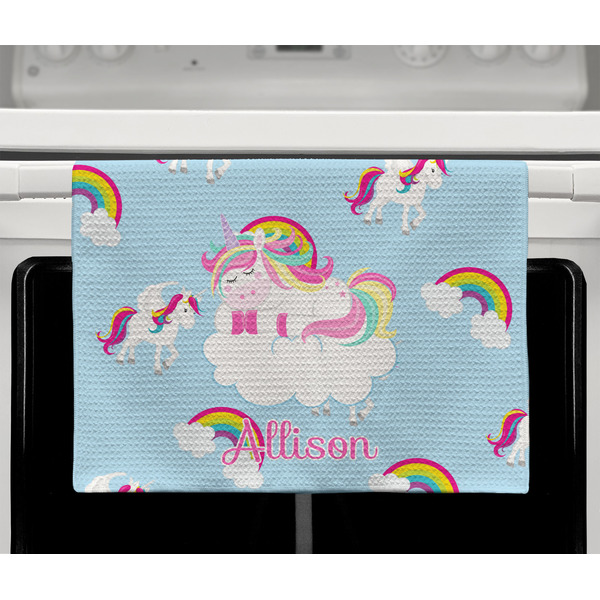 Rainbows and Unicorns Waffle Weave Towel - Full Color Print - Lifestyle2 Image