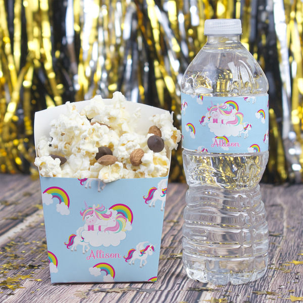 Rainbows and Unicorns Water Bottle Label - w/ Favor Box