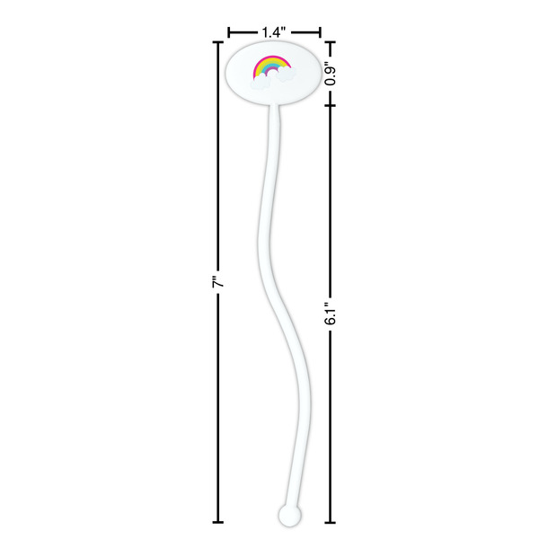 Rainbows and Unicorns White Plastic 7" Stir Stick - Oval - Dimensions