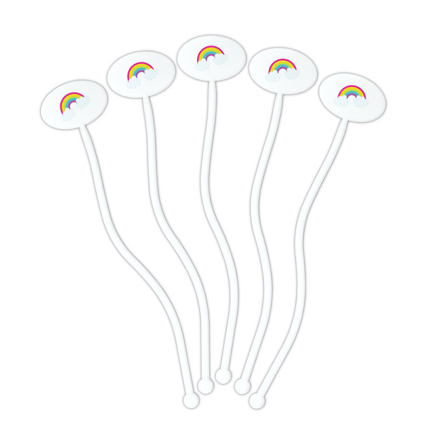 Rainbows and Unicorns White Plastic 7" Stir Stick - Oval - Fan