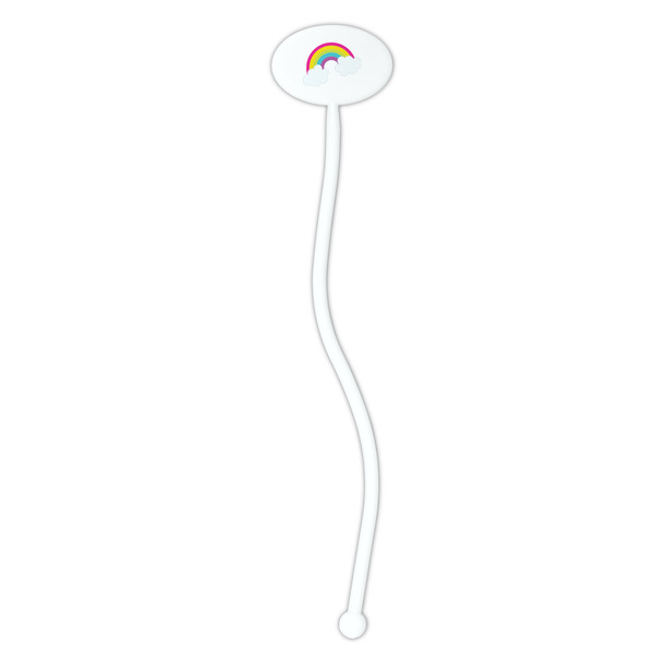 Rainbows and Unicorns White Plastic 7" Stir Stick - Oval - Single Stick