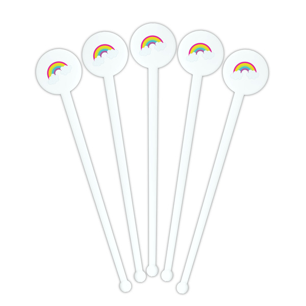 Rainbows and Unicorns White Plastic 7" Stir Stick - Round - Fan View