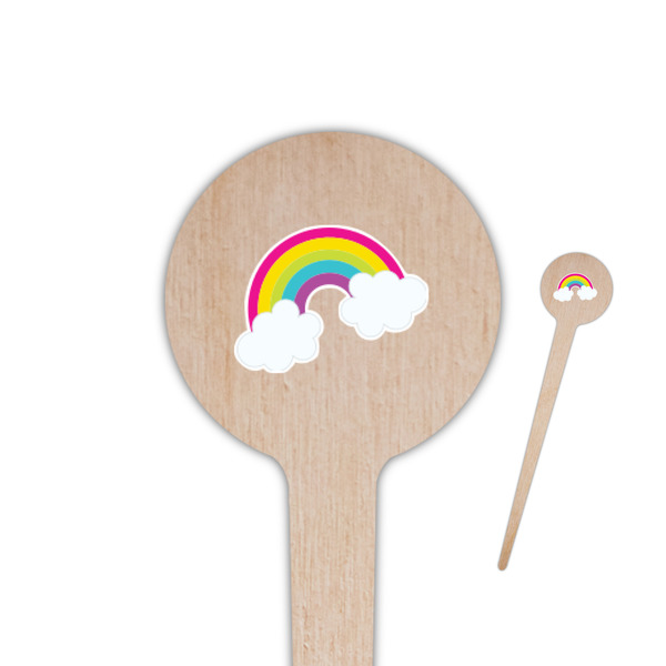 Custom Rainbows and Unicorns 4" Round Wooden Food Picks - Double Sided