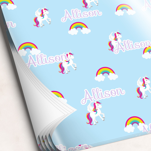 Custom Rainbows and Unicorns Wrapping Paper Sheets - Single-Sided - 20" x 28" (Personalized)