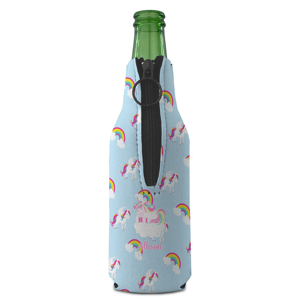 Rainbows and Unicorns Zipper Bottle Cooler - BACK (bottle)