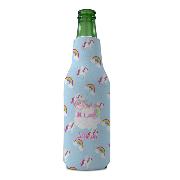 Rainbows and Unicorns Zipper Bottle Cooler - FRONT (bottle)