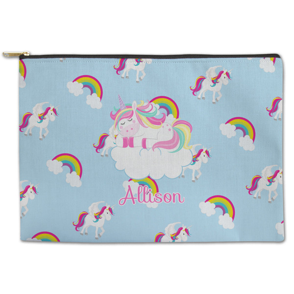 Custom Rainbows and Unicorns Zipper Pouch - Large - 12.5"x8.5" w/ Name or Text